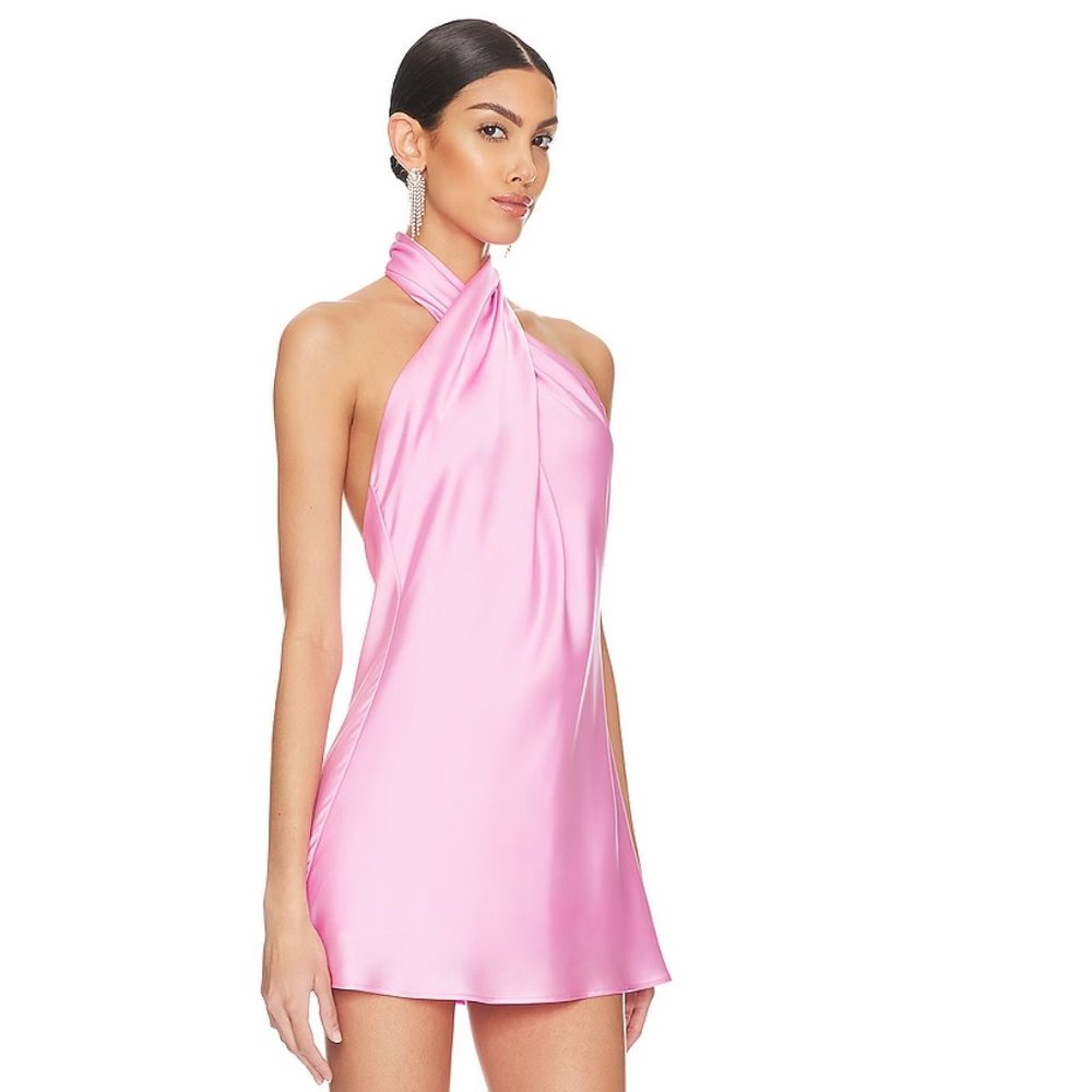Show Me Your MuMu Pink Satin Jasmine Halter Mini Dress Small
